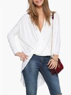 Shein White V Neck Wraped High Low T-shirt