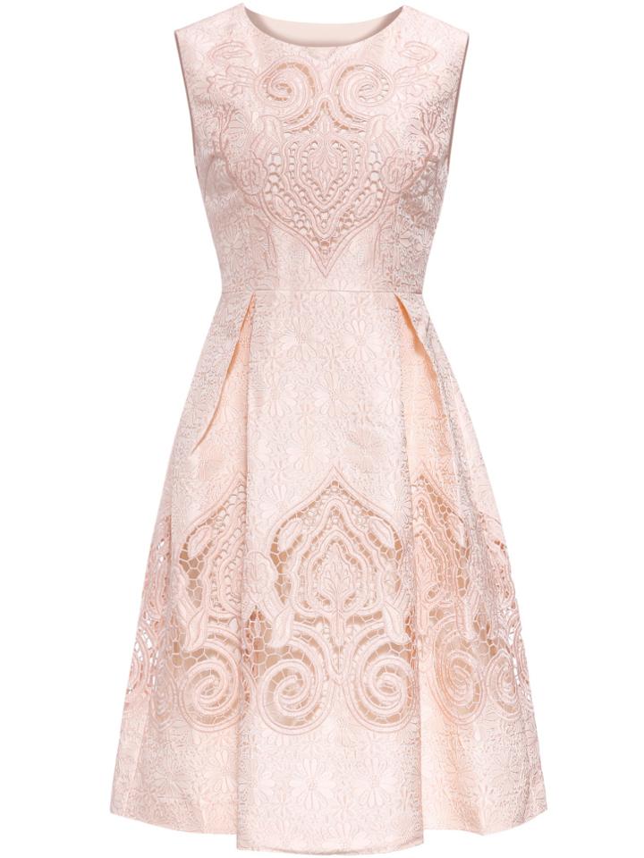 Shein Pink Jacquard Embroidered Hollow A-line Dress
