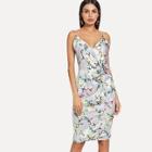 Shein Double V Neckline Twist Front Cami Satin Dress
