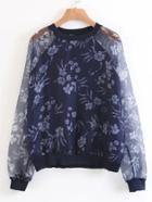 Shein Flower Print Mesh Raglan Sleeve Sweatshirt