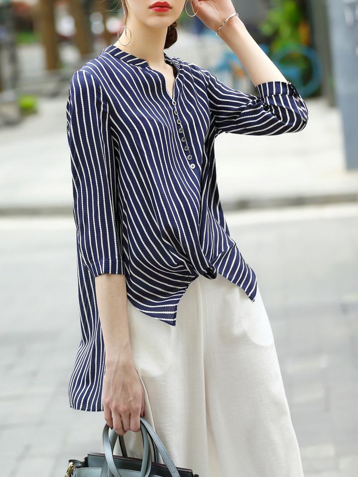 Shein Striped High Low Blouse
