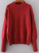 Shein Red Crew Neck Drop Shoulder Seam Sweater