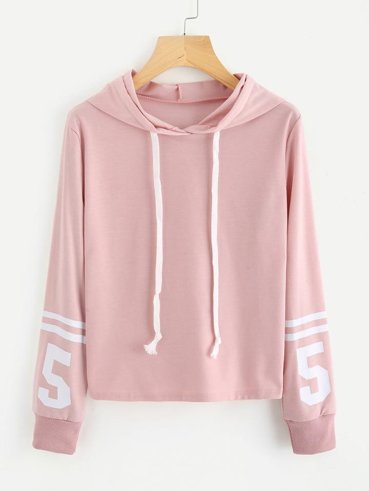 Shein Varsity-striped Number Print Hoodie