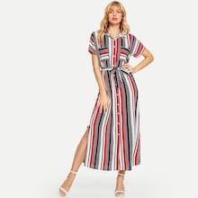 Shein Slit Hem Striped Shirt Dress
