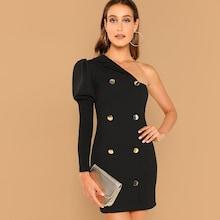 Shein Double Breasted One Shoulder Dress