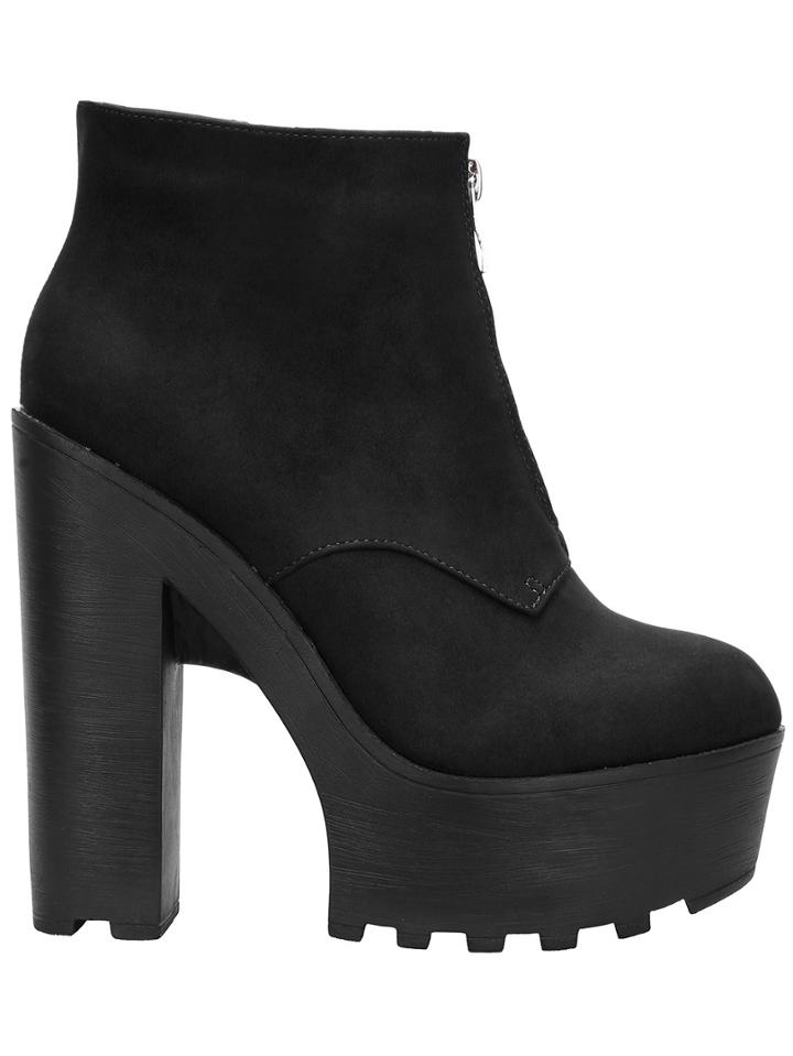 Shein Black Zipper Platform Chunky Pu Boots