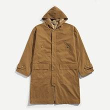 Shein Men Pocket & Button Front Hoodie Coat