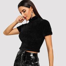 Shein Form Fitting Short Sleeve Teddy Sweater