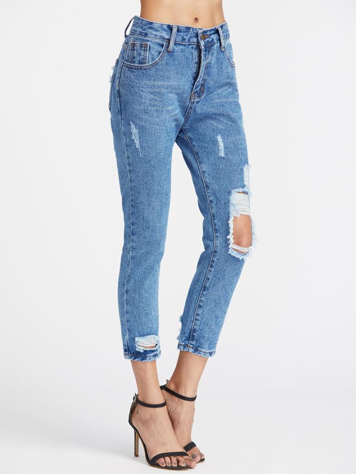 Shein Cut Out Ripped Capri Jeans