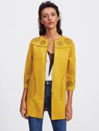 Shein Suede Laser Cut Detail Raw Edge Coat