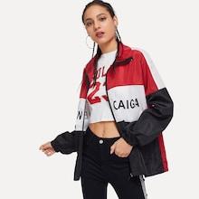 Shein Letter Print Cut And Sew Windbreaker Jacket