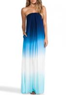 Rosewe Strapless Pocket Design Gradient Blue Maxi Dress