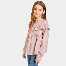 Shein Girls Ruffle Trim Keyhole Back Metallic Top