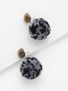 Shein Stone Design  Top Pom Pom Decorated Drop Earrings