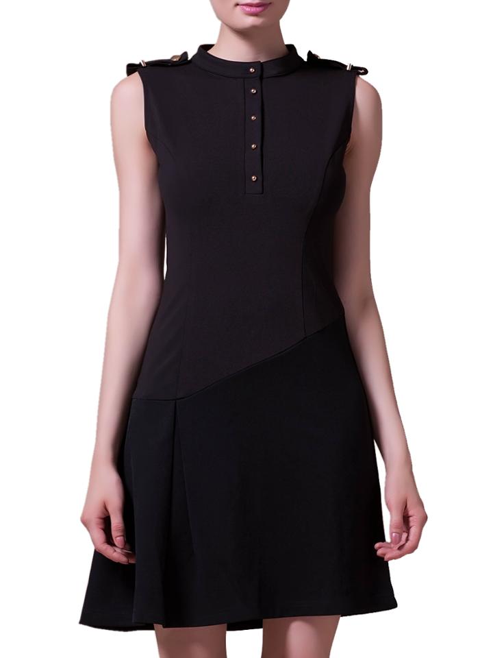 Shein Black Crew Neck Color Block A-line Dress