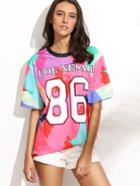 Shein Patchwork Letters Print T-shirt