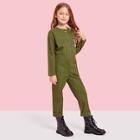 Shein Girls Button Front Pocket Patched Jumpsuit