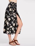 Shein Floral Print Slit Side Tie Side Skirt