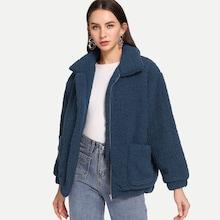 Shein Zip Up Solid Teddy Jacket