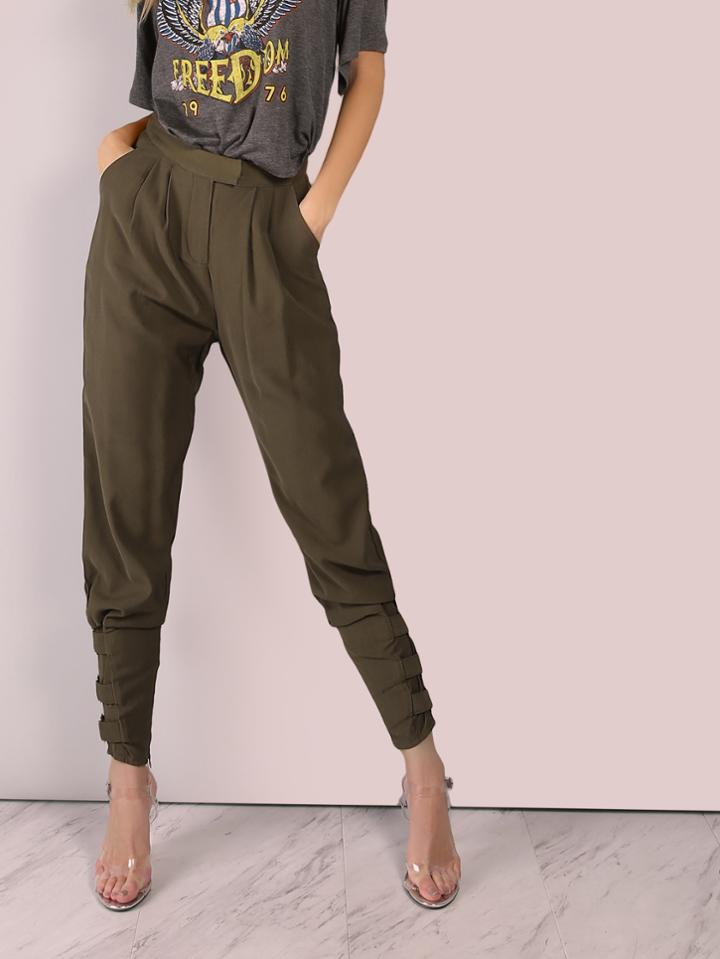 Shein Tailored Cigarette Buckle Pants Olive
