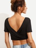 Shein Black Surplice Back Crop T-shirt