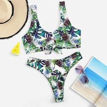 Shein Plus Knot Front Tropical Bikini Set