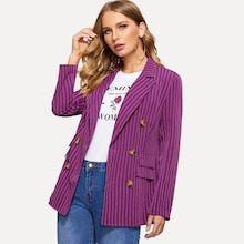 Shein Double Breasted Notch Neck Striped Blazer