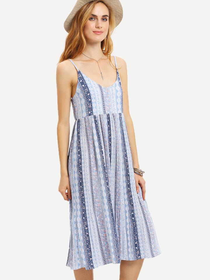 Shein Flower Print Pleated Chiffon Cami Dress
