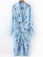 Shein Vertical Striped & Calico Print Twist Shirt Dress