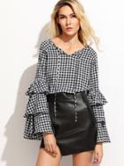 Shein Gingham Tie Neck Layered Sleeve Blouse