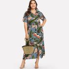 Shein Plus Single Breasted Floral Dress