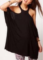 Rosewe Fashion Cutout The Shoulder Loose Black T Shirts