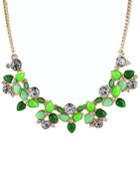 Shein Green Gemstone Gold Leaves Chain Necklace