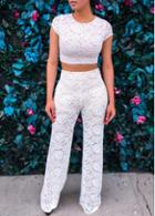 Rosewe Round Neck White Lace Two Piece Jumpsuit