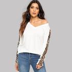 Shein V Neck Leopard Sleeve T-shirt