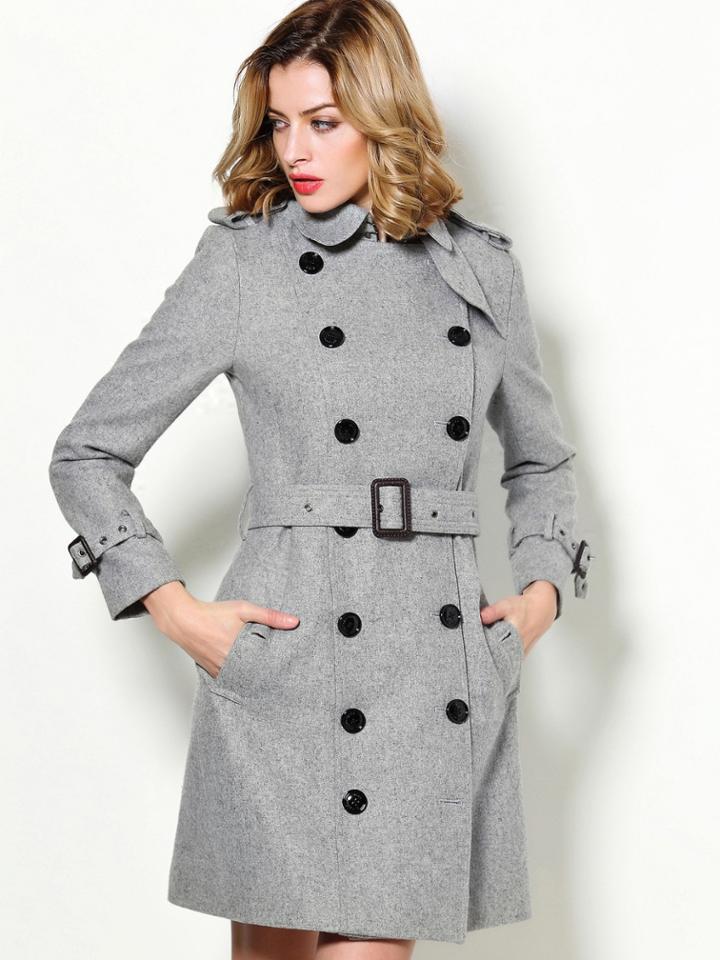 Shein Grey Lapel Long Sleeve Drawstring Pockets Coat