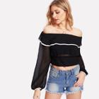 Shein Wide Hem Contrast Binding Bardot Top Without Bandeau