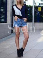 Shein White Navy Lace Up Color Block T-shirt