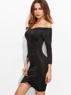 Shein Black Off The Shoulder Ruched Overlap Bodycon Dress