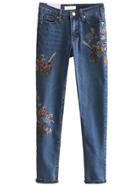 Shein Flower Embroidered Slim Jeans