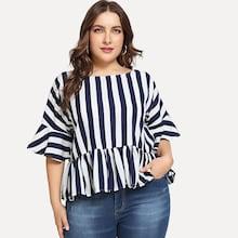 Shein Plus Bell Sleeve Peplum Striped Top