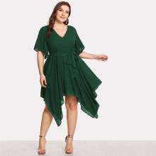 Shein Plus Self Belted Hanky Hem Dress