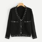 Shein Pearl Beaded Trim Buttoned Coat