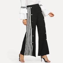 Shein Striped Side Snap Button Front Palazzo Pants
