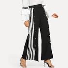 Shein Striped Side Snap Button Front Palazzo Pants