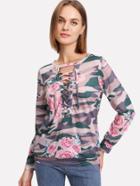 Shein Lace Up Floral And Camo T-shirt