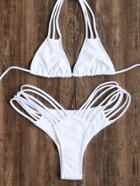 Shein White Strappy Triangle Bikini Set