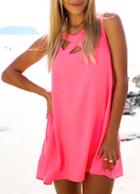 Shein Cerise Criss Cross Chiffon Shift Sun Dress