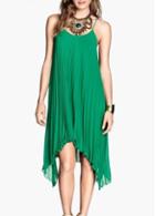 Rosewe Loose Strap Design Green Chiffon High Low Dress