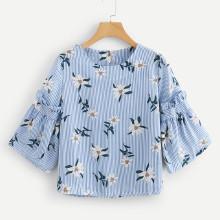 Shein Frill Trim Floral Striped Blouse